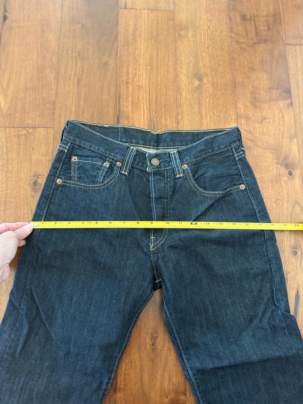 Levi's 501 Original Fit Jeans Clean Rigid Blue Indigo Petite Crop - Picture 5 of 13